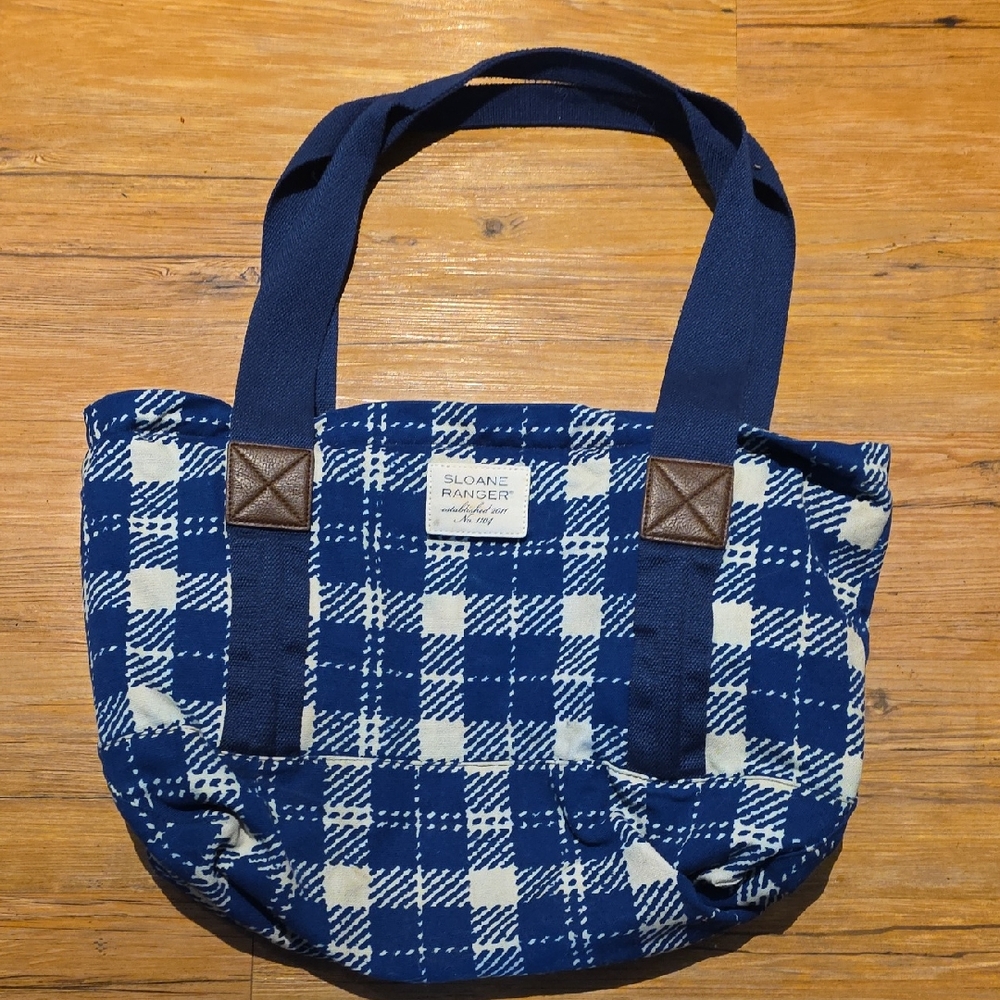 Navy Checkered Tote Bag